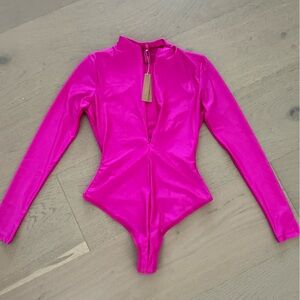 SKIMS pink metallic bodysuit